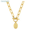 FANSHIDI Oval Virgin Mary Coin Medal Necklace Toggle Choker For Women Stainless Steel Chunky Chain Vintage Jewelry