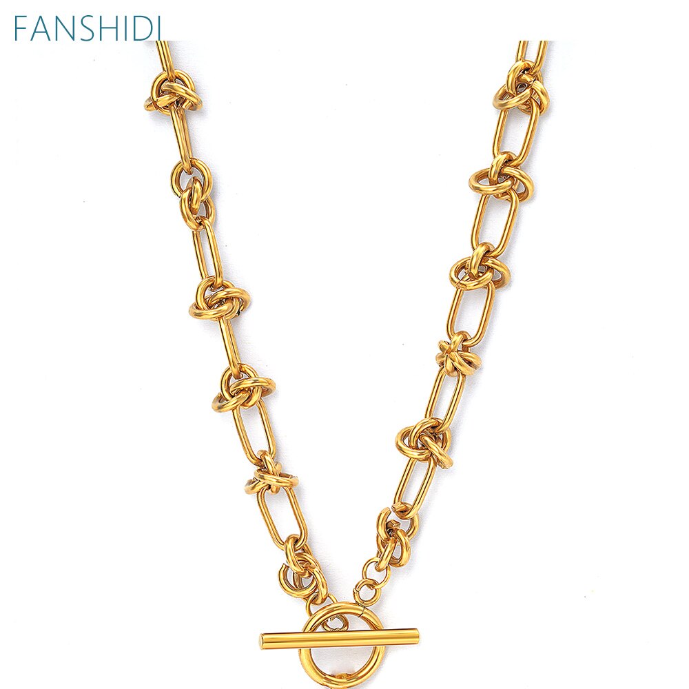 FANSHIDI Punk Weave Knot Necklace For Women  Toggle Choker Gold Color Stainless Steel  Chunky Chain Collier Femme