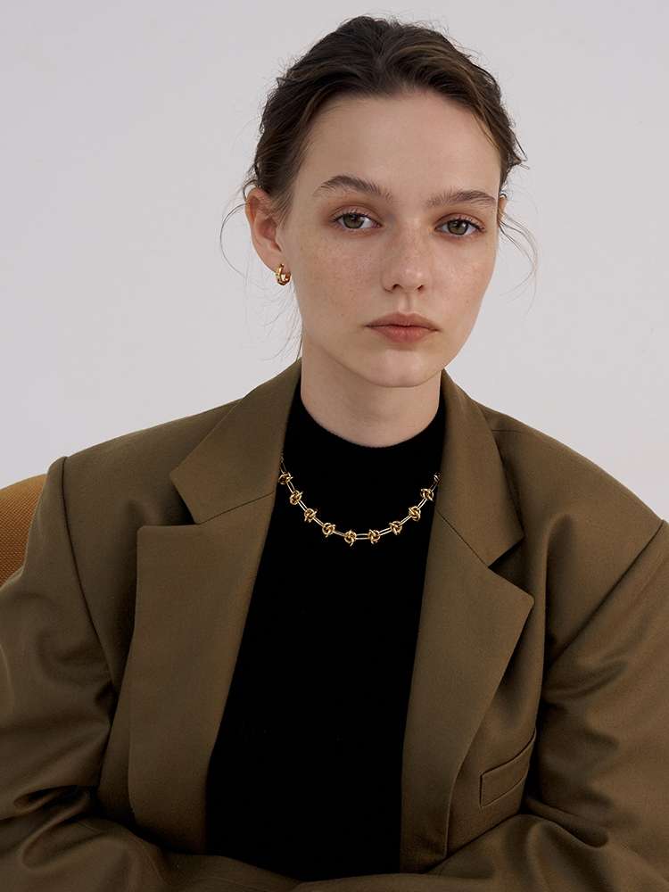 FANSHIDI Punk Weave Knot Necklace For Women  Toggle Choker Gold Color Stainless Steel  Chunky Chain Collier Femme