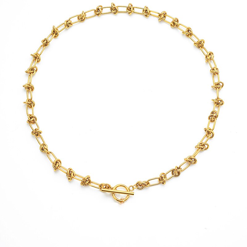 FANSHIDI Punk Weave Knot Necklace For Women  Toggle Choker Gold Color Stainless Steel  Chunky Chain Collier Femme
