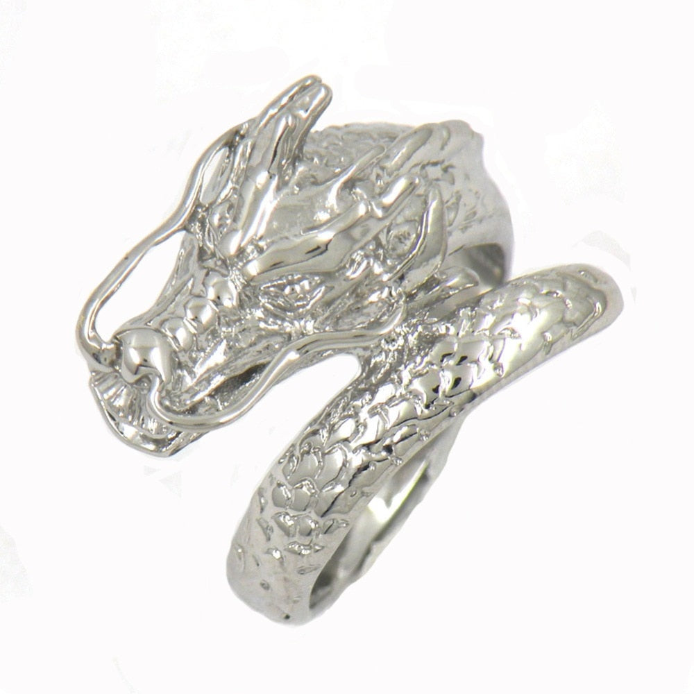 FANSSTEEL Stainless steel jewelry SPIRAL DRAGON CHINESE ZODIAC SIGN RING FSR00W07