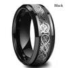 FDLK   8 Colors 8mm Men's Stainless Steel Dragon Ring Inlay Red Green Black Carbon Fiber Ring Wedding Band Jewelry Size 6-13