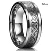 FDLK   8 Colors 8mm Men's Stainless Steel Dragon Ring Inlay Red Green Black Carbon Fiber Ring Wedding Band Jewelry Size 6-13
