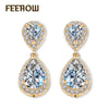 Fashion Elegant Bridal Jewelry Rose Gold Color Teardrop Cubic Zircon Drop Earrings For Women Wedding Party FWEP091