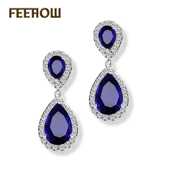 Fashion Elegant Bridal Jewelry Rose Gold Color Teardrop Cubic Zircon Drop Earrings For Women Wedding Party FWEP091