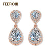 Fashion Elegant Bridal Jewelry Rose Gold Color Teardrop Cubic Zircon Drop Earrings For Women Wedding Party FWEP091