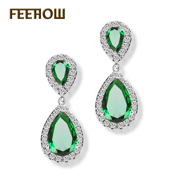 Fashion Elegant Bridal Jewelry Rose Gold Color Teardrop Cubic Zircon Drop Earrings For Women Wedding Party FWEP091