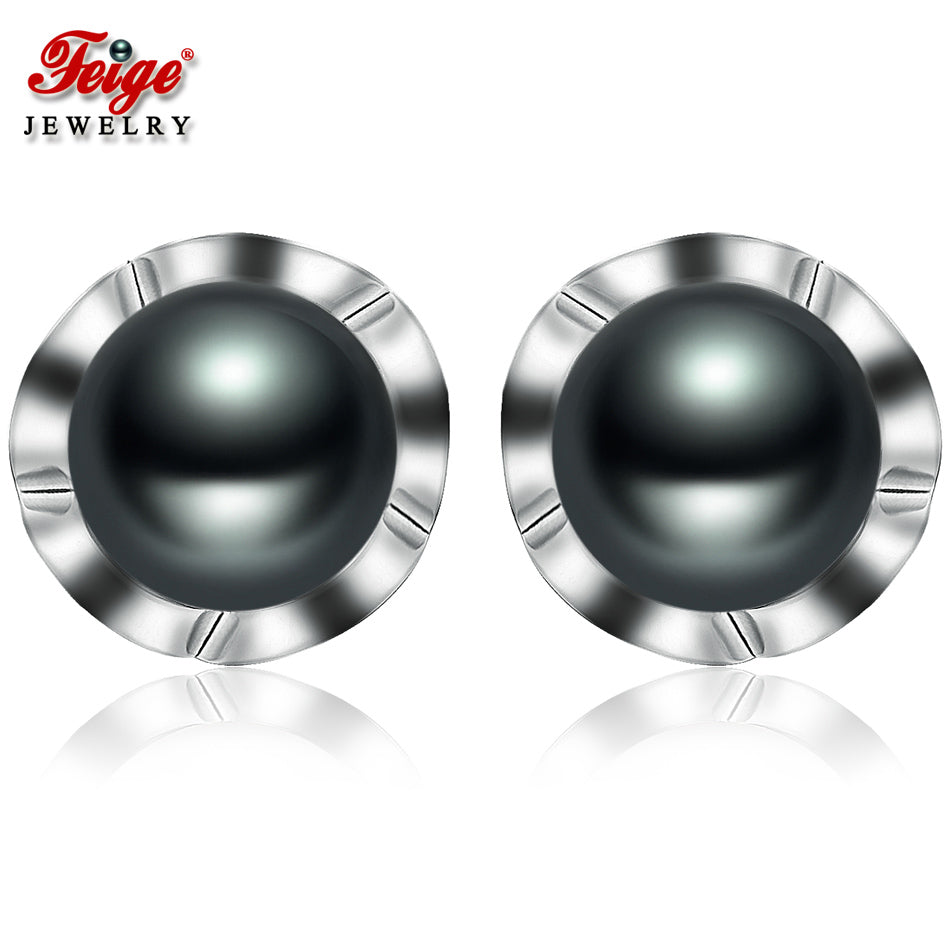 2020 NEW Black Pearl Earrings Retro Fine Genuine Jewelry For Women Gift 8-9mm Pearl 925 Sterling Silver Earring