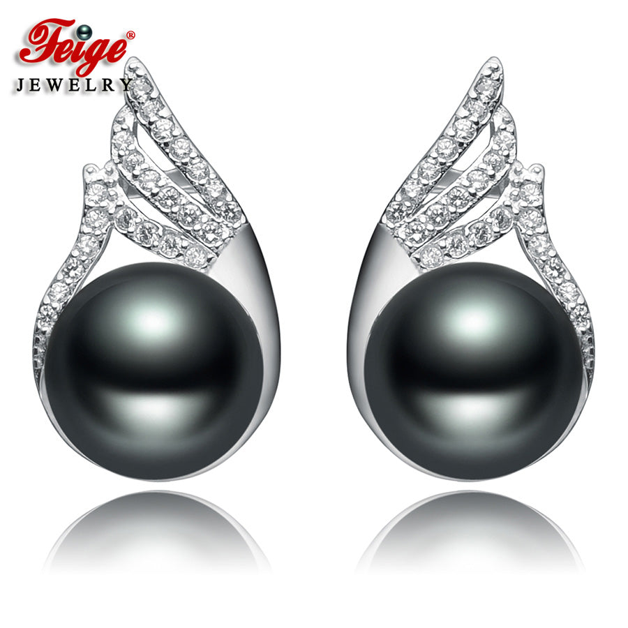 2020 New Black Pearl Earring Fine Fashion Jewelry For Womens Gift 9-10mm Pearl 925 Sterling Silver Stud Earring