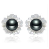 6-7mm Black Pearls 925 Silver Shell Carvings Stud Earrings For Women Brincos Exclusive Design Fine Jewelry