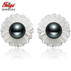 6-7mm Black Pearls Brincos 925 Silver Shell Carvings Stud Earrings For Women's Exclusive Design Fine Jewelry