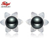 6-7mm Black Pearls Real 925 Sterling Silver Earring For Women's Exclusive Design Shell Carvings Fine Jewelry