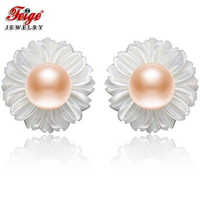 6-7mm Pink Pearls 925 Silver Shell Carvings Stud Earrings For Women's Brincos Exclusive Design Fine Jewelry