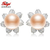 6-7mm Pink Pearls Shell Carvings 925 Sterling Silver Stud Earrings For Women Exclusive Design Fine Jewelry