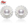 6-7mm White Pearls 925 Silver Shell Carvings Stud Earrings For Women's Brincos Exclusive Design Fine Jewelry
