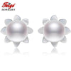 6-7mm White Natural Pearls 925 Sterling Silver Stud Earrings For Women's Exclusive Design Shell Carvings Fine Jewelry