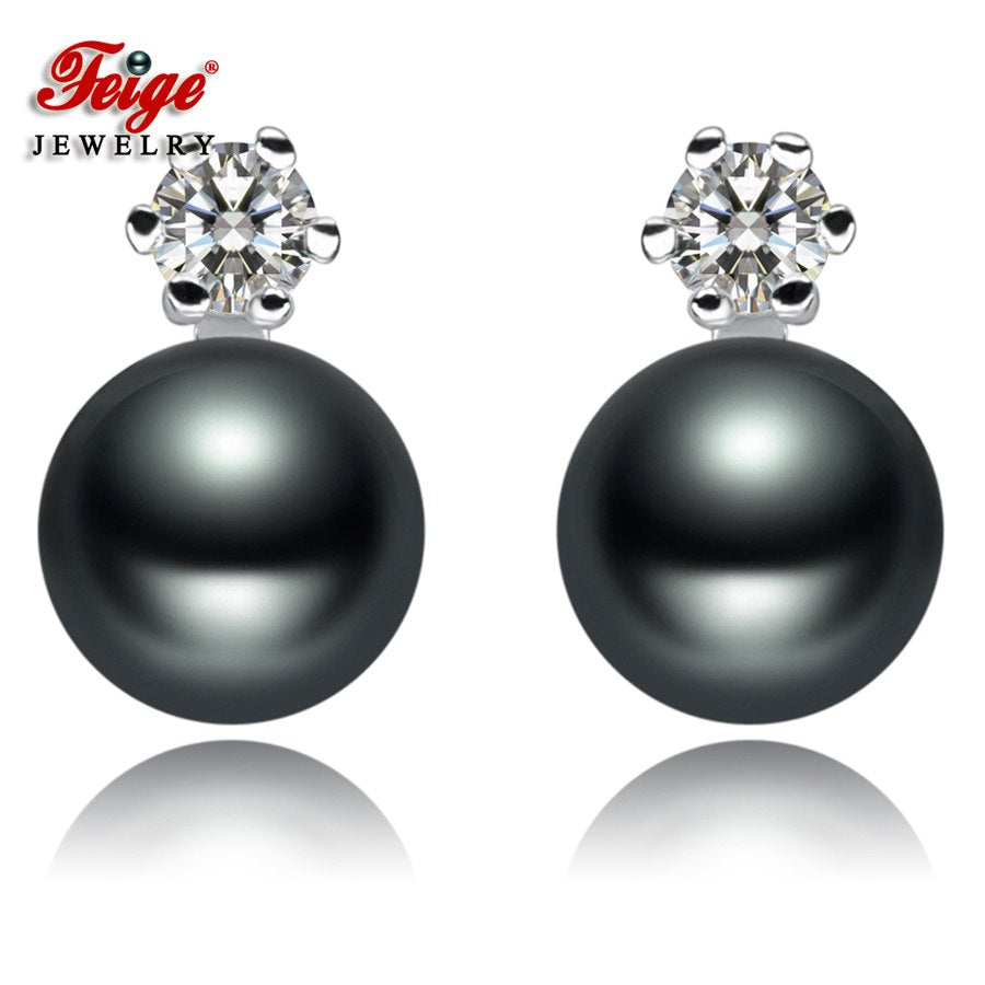 8-9mm Bread Shape Black Pearl Earrings for Women's Classic Style 925 Sterling Silver Earrings Brand jewelry