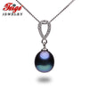 8-9mm Rice Shape Black Pearl Pendant Necklaces For Women's 100% 925 Sterling Silver Chain Fine Pearl Jewelry