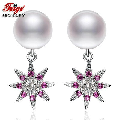 8-9mm White Natural Pearls Stud Earrings for Women Real 925 Silver Earring Pearl Fine Jewelry Pendientes