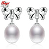 925 Silver Bowknot Earrings 8-9mm White Natural Pearl Earrings for Women Fine Jewelry La moda Pendientes Perla