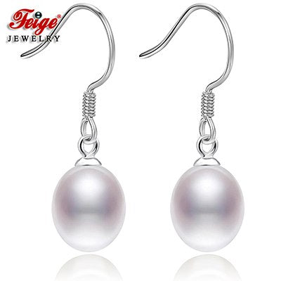925 Sterling Silver Pearl Earrings for Women's Jewelry 8-9mm Teardrop-shaped Cultured Pearls Drop Earrings
