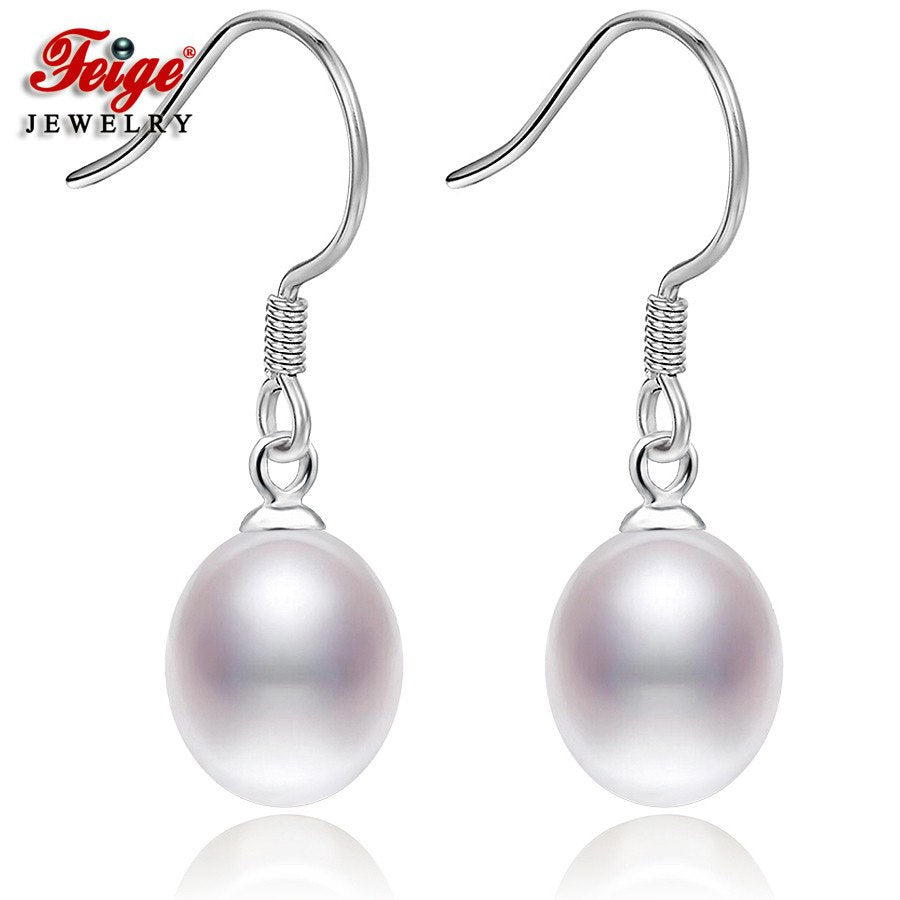 925 Sterling Silver Pearl Earrings for Women's Jewelry 8-9mm Teardrop-shaped Cultured Pearls Drop Earrings
