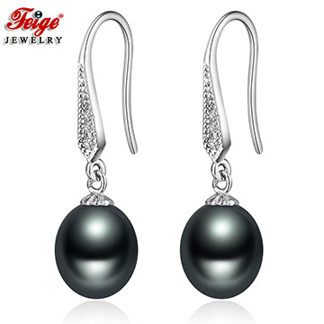 Anti-allergic Pearl Earring 8-9MM Black Cultured Pearls Drop Earrings for Women Brincos Fashion Jewelry Accessories Gifts