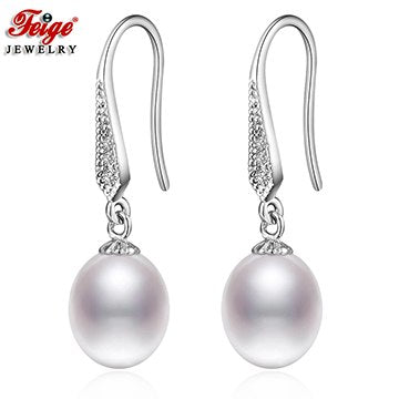 Anti-allergic Pearl Earring 8-9MM White Cultured Pearls Drop Earrings for Women Brincos Fashion Jewelry Accessories Gifts