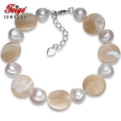 Baroque style 10-11mm Natural White Pearls and Seashells Bracelet For Women's Brand Fine Jewelry