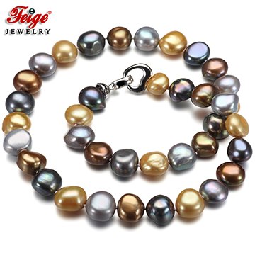 Big Pearl Necklace 11-12mm Multicolor Baroque Pearl Jewelry Vintage style Choker Necklace Women Fine Jewelry