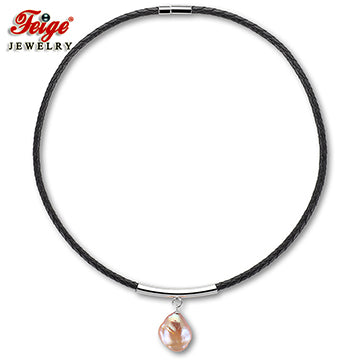 Black Leather Rope Choker Pendant Necklace 15-16MM Baroque Multicolor Button Pearl Necklace Trendy Necklace Lady Best Gift