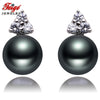 Brand jewelry 8-9mm Bread Shape Black Pearls Stud Earrings 100% 925 Sterling Silver Earrings For Women's
