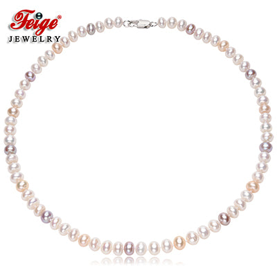 Classic Style 7-8mm Multi-color Natural Pearl Chokers Necklaces For Women's Fine Jewelry