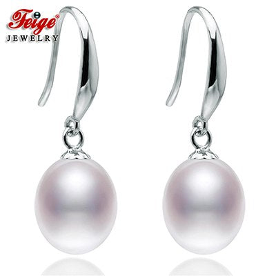 Classic Style 8-9mm Teardrop-shaped Cultured Pearl Drop Earrings for Women's 925 Sterling Silver Pearl Earrings