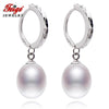 Classic Style 925 Sterling Silver Hoop Earrings For Women's 8-9mm Rice-shaped Natural Pearl Fine Jewelry