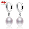 Classic Style 925 Sterling Silver Hoop Earrings For Women's 8-9mm Rice-shaped Natural Pearls Fine Jewelry