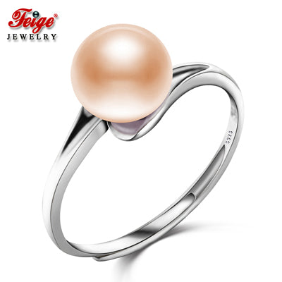 Classic Style Anillos Natural Pink Pearl Ring 7-8mm Pearl 925 Sterling Silver Rings for Women Fine Jewelry