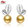 Fashion Brincos Real 925 Silver Stud Earrings Cute style 6-7mm Golden Pearl Earrings for Women Fine Jewelry