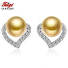 Fashion Heart Earrings 925 Silver Stud Earring 6-7mm Golden Pearl Earrings for Women Fine Jewelry Pendientes