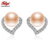Fashion Heart Earrings Real 925 Silver Stud Earrings 6-7mm Pink Natural Pearl Earring for Women Fine Jewelry