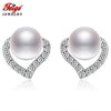 Fashion Heart Earrings Real 925 Sterling Silver Stud Earring 6-7mm White Pearl Earrings for Women Fine Jewelry