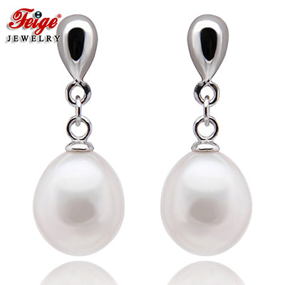 Fine Jewelry 925 Sterling Silver Drop Earrings Women's 8-9mm Rice-shaped Natural Cultured Pearls Earrings