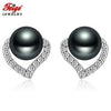 Fine Jewelry Heart Earring 925 Silver Stud Earring 6-7mm Black Pearl Earring for Women La moda Pendientes Perla