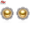 Flower Shape Natural Pearl Stud Earring Golden Pearl Fashion Jewelry Brincos for Women Pearl Jewelry Bijouterie