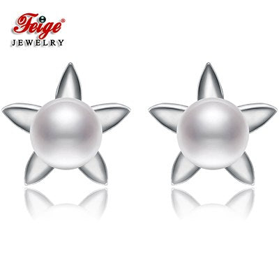 Flower shape 925 Sterling Silver Pearl Stud Earring for Women's Jewelry 6-7mm White Pearl Earrings Fine Jewelry