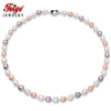 Genuine AAA 7-8mm Rice Shape Multicolor Pearl Necklace For Women's Choker Necklaces Fine Pearl Jewelry