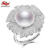 Luxury Elegant Big Flower Pearl Ring 925 Sterling Silver Ring Bijoux 12-13MM White Pearl Jewelry for Women Gift