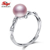 Natural Purple Pearl Rings 7-8mm Pearl Real 925 Sterling Silver Ring for Women's Bamboo Shape Fine Jewelry