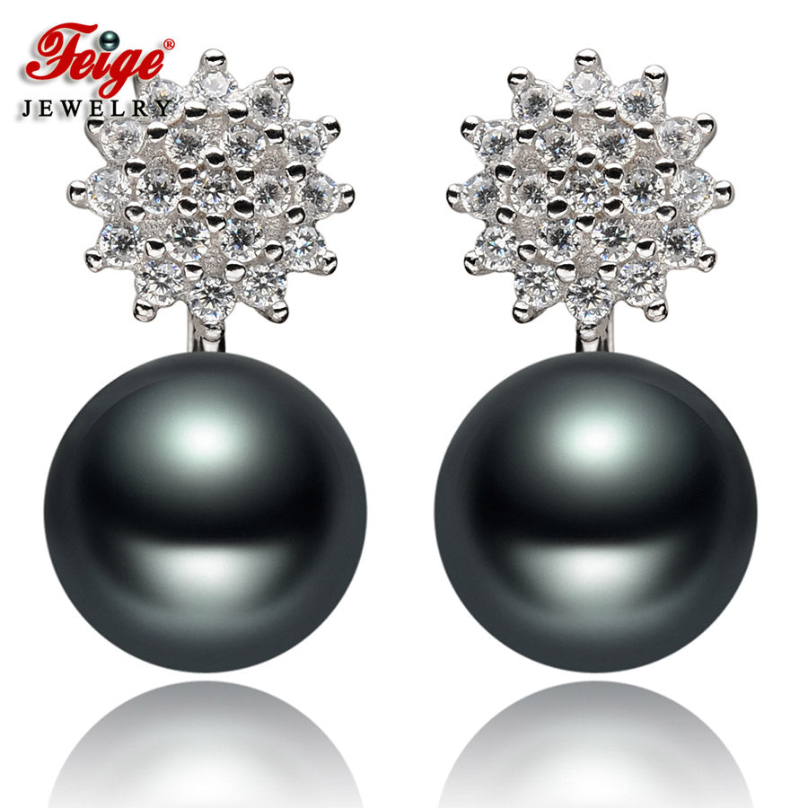 New Design 7-8mm Black Pearls High quality 925 Sterling Silver Stud Earrings For Women's Brincos Pearl Jewelry