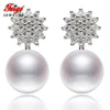 New Design 7-8mm White Natural Pearls 925 Sterling Silver Stud Earrings For Women's Brincos Fine Jewelry